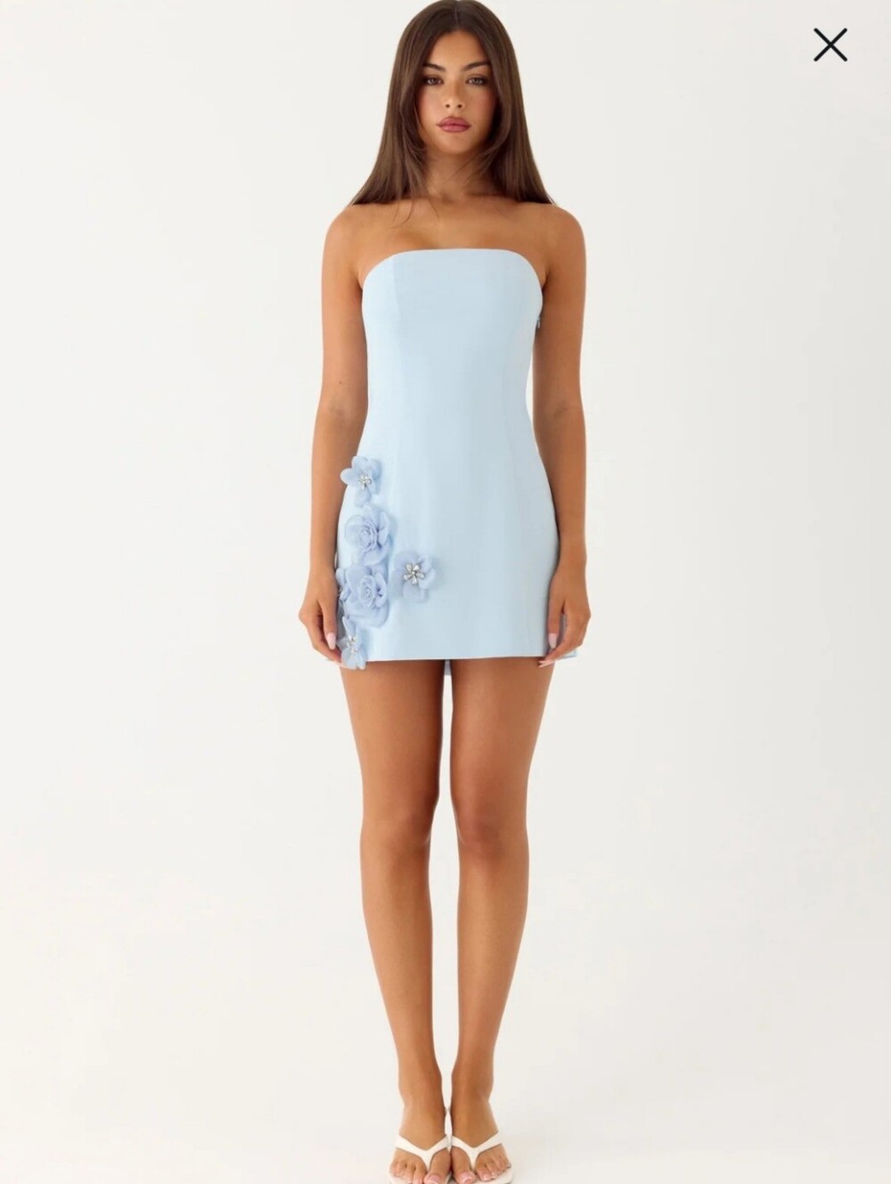 NWT Peppermayo Yallie Strapless Light Blue Floral Appliqué Mini Dress Size 2